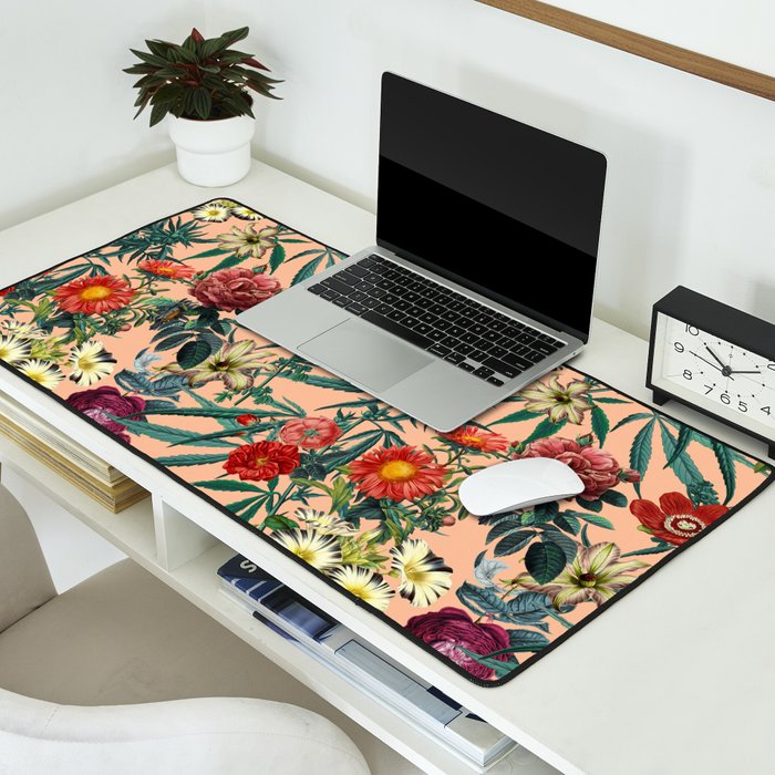 Marijuana and Floral Pattern Desk Mat Gallery Image 2