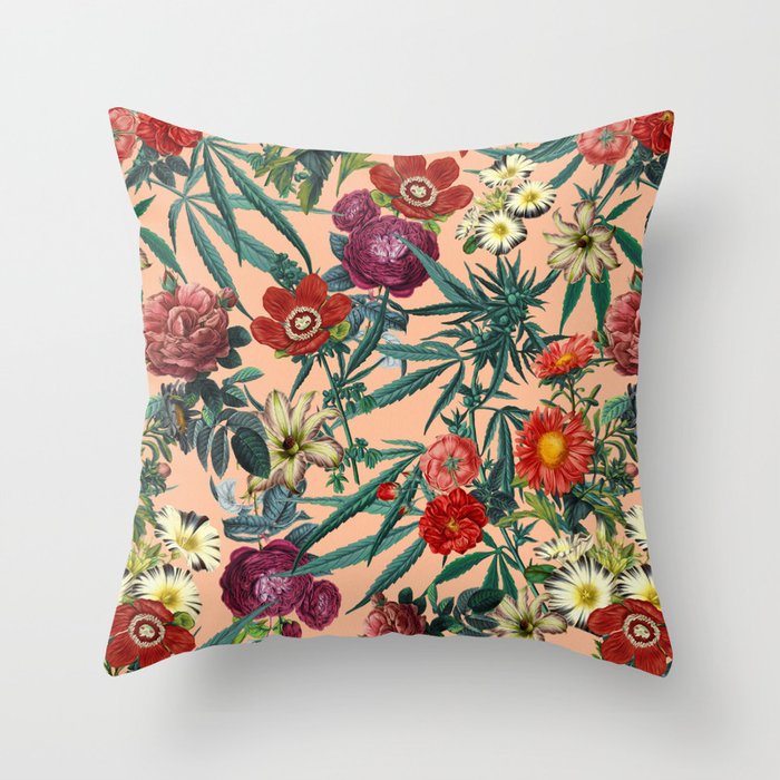 Marijuana and Floral Pattern Throw Pillow Gallery Image 1