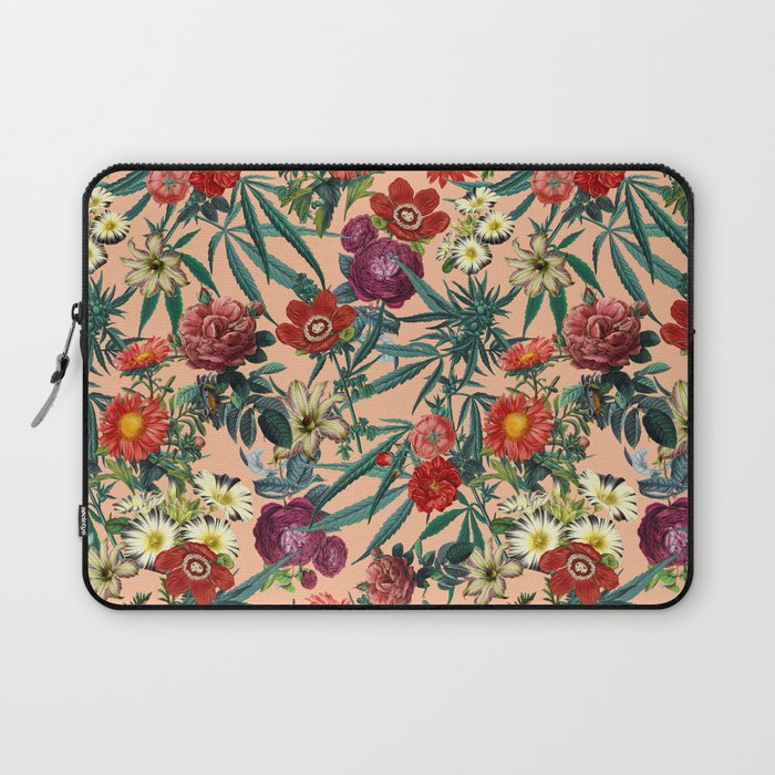 Marijuana and Floral Pattern Laptop Sleeve Gallery Image 1