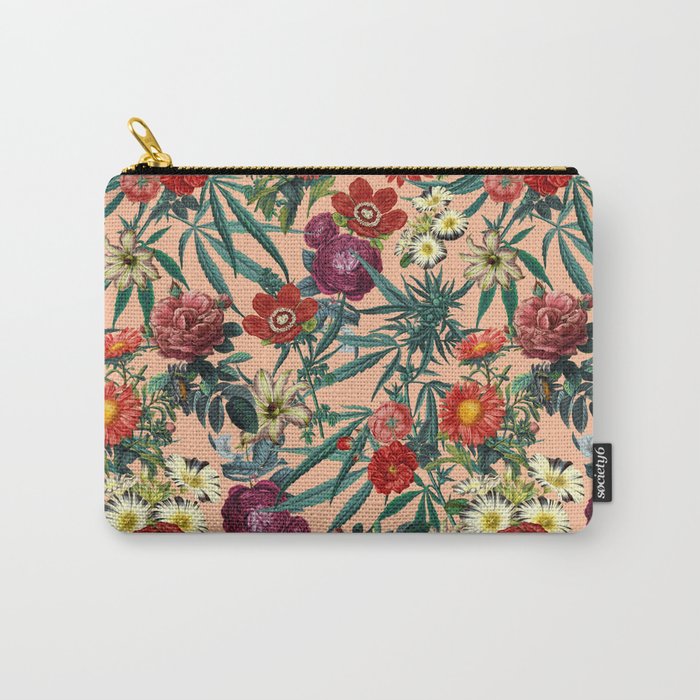 Marijuana and Floral Pattern Carry All Pouch Gallery Image 1