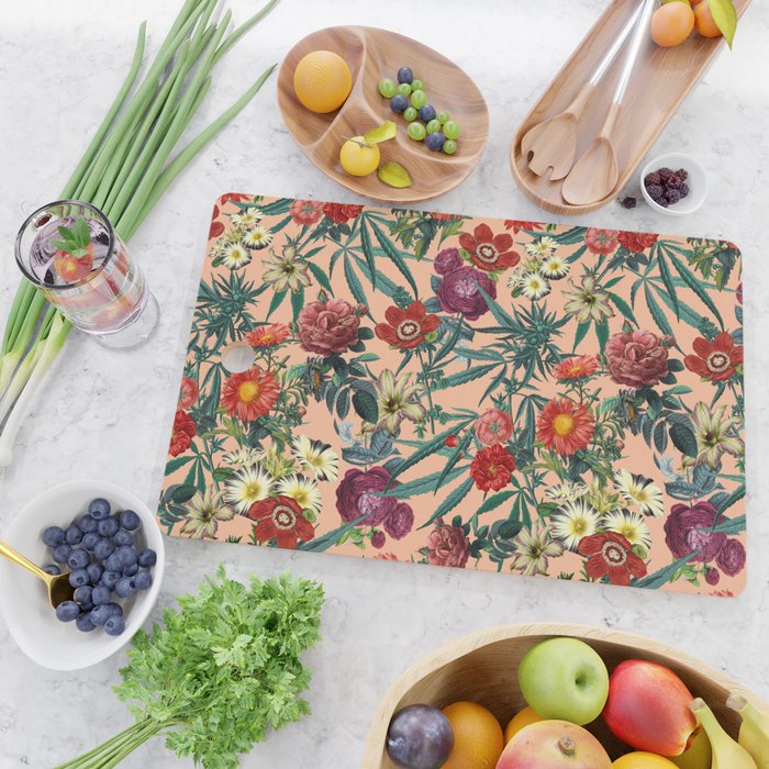 Marijuana and Floral Pattern Cutting Board Gallery Image 2