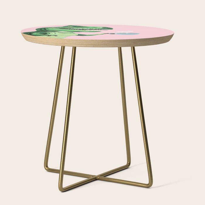 T-Rex Enjoying Coffee in Pink Side Table Gallery Image 1