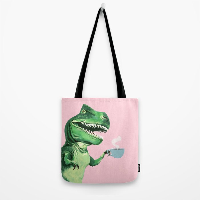 T-Rex Enjoying Coffee in Pink Tote Bag Gallery Image 2