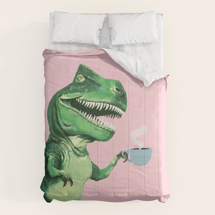 T-Rex Enjoying Coffee in Pink Comforter Gallery Image 6