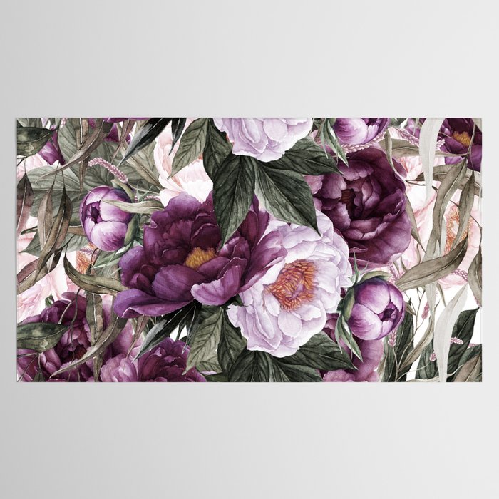 Purple Plum Pink Watercolor Peonies and Greenery Tablecloth Gallery Image 2