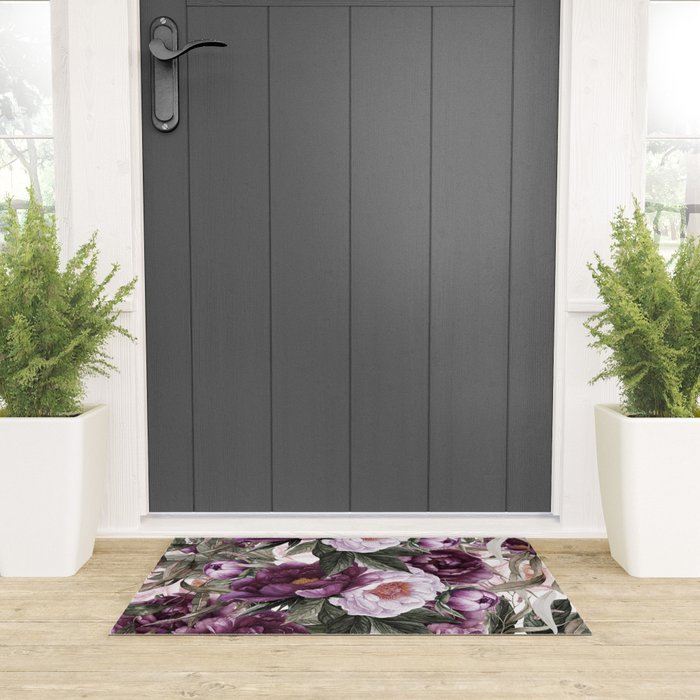 Purple Plum Pink Watercolor Peonies and Greenery Welcome Mat Gallery Image 3
