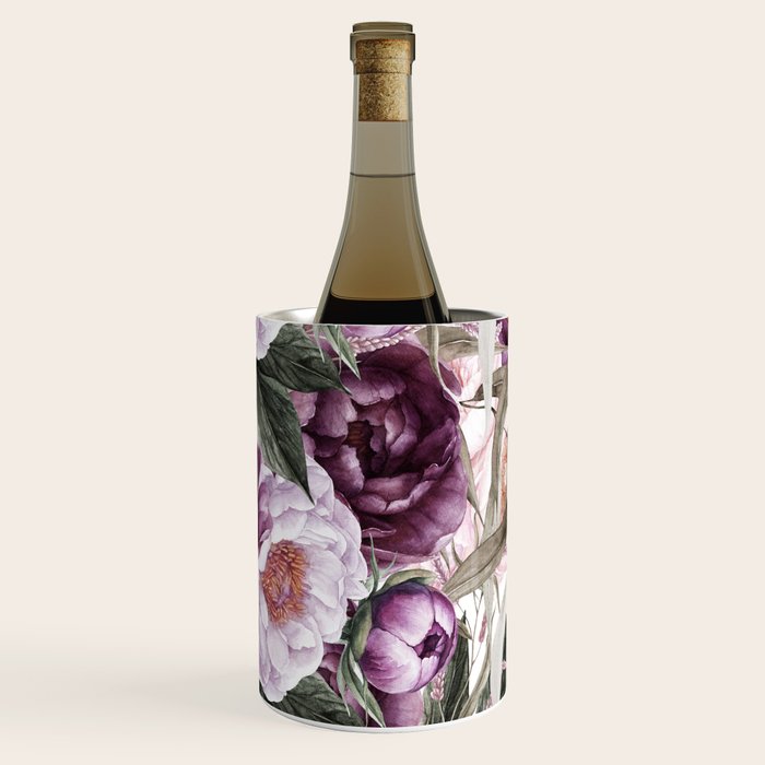 Purple Plum Pink Watercolor Peonies and Greenery Wine Chiller Gallery Image 3