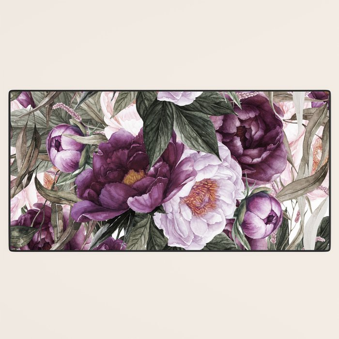 Purple Plum Pink Watercolor Peonies and Greenery Desk Mat Gallery Image 3