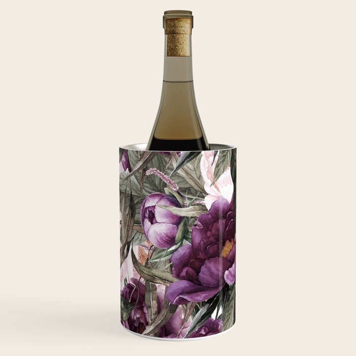 Purple Plum Pink Watercolor Peonies and Greenery Wine Chiller Gallery Image 2