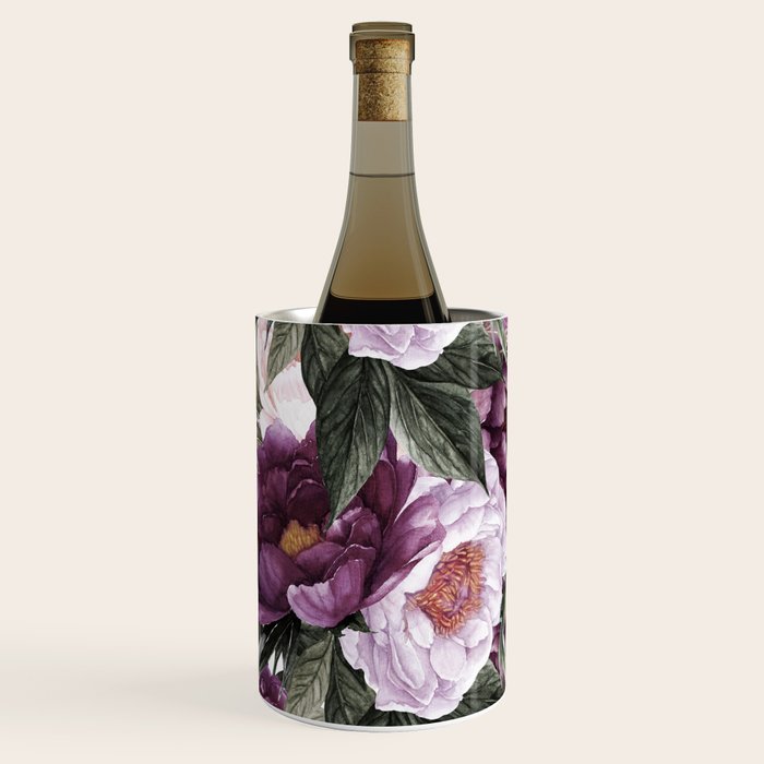Purple Plum Pink Watercolor Peonies and Greenery Wine Chiller Gallery Image 1