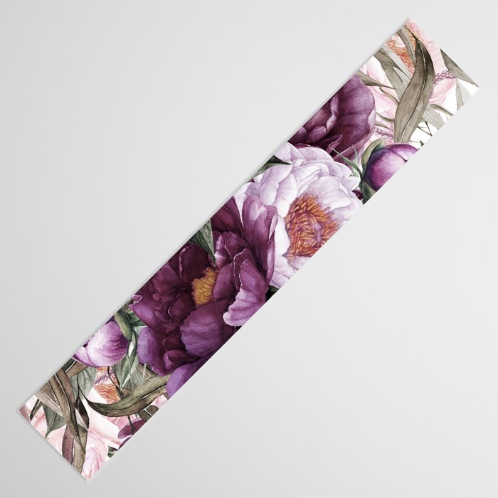 Purple Plum Pink Watercolor Peonies and Greenery Table Runner Gallery Image 3