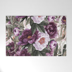 Purple Plum Pink Watercolor Peonies and Greenery Welcome Mat Gallery Image 1