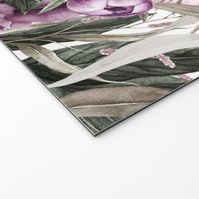 Purple Plum Pink Watercolor Peonies and Greenery Welcome Mat Gallery Image 2