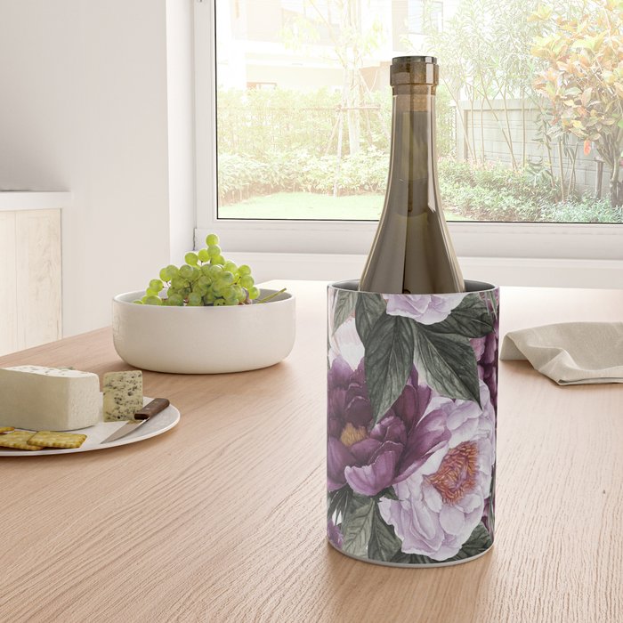 Purple Plum Pink Watercolor Peonies and Greenery Wine Chiller Gallery Image 4