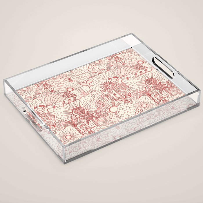 Hawaiian Hula Dancer Toile Red Acrylic Tray Gallery Image 1