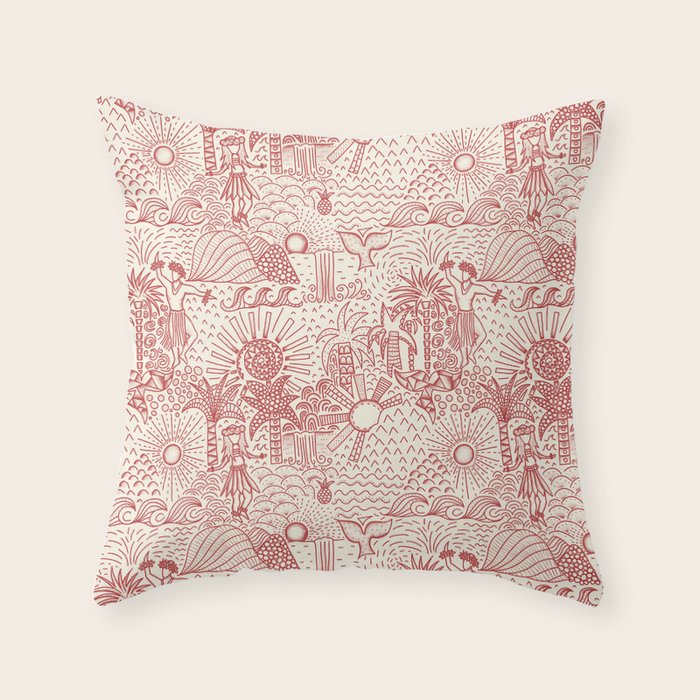 Hawaiian Hula Dancer Toile Red Throw Pillow Gallery Image 1