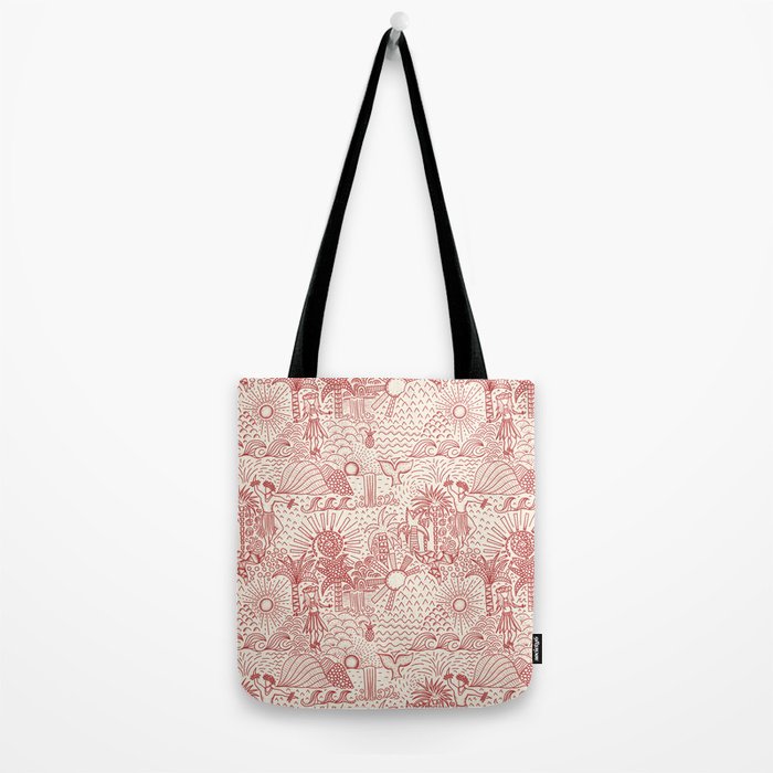 Hawaiian Hula Dancer Toile Red Tote Bag Gallery Image 2