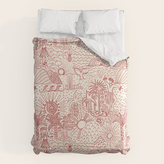 Hawaiian Hula Dancer Toile Red Comforter Gallery Image 1