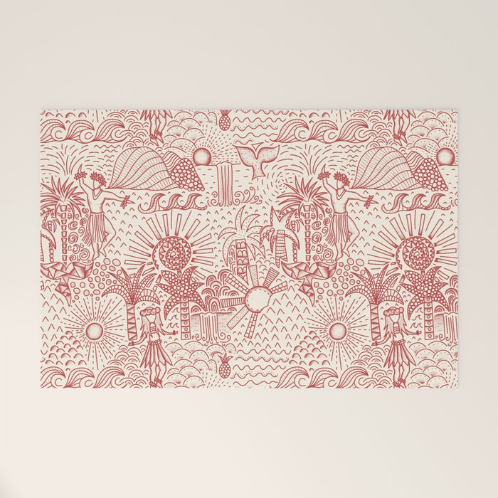 Hawaiian Hula Dancer Toile Red Welcome Mat Gallery Image 1