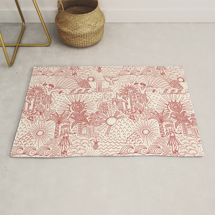 Hawaiian Hula Dancer Toile Red Rug Gallery Image 1