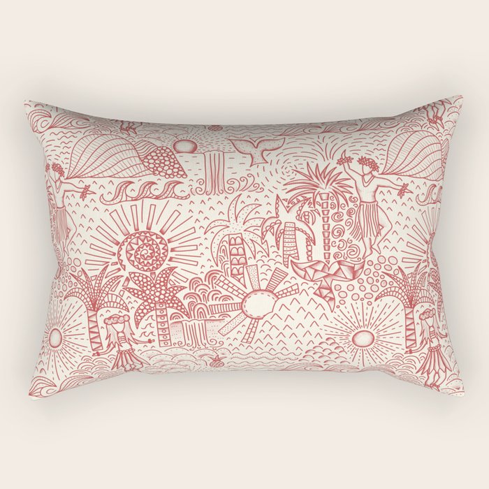 Hawaiian Hula Dancer Toile Red Rectangular Pillow Gallery Image 1