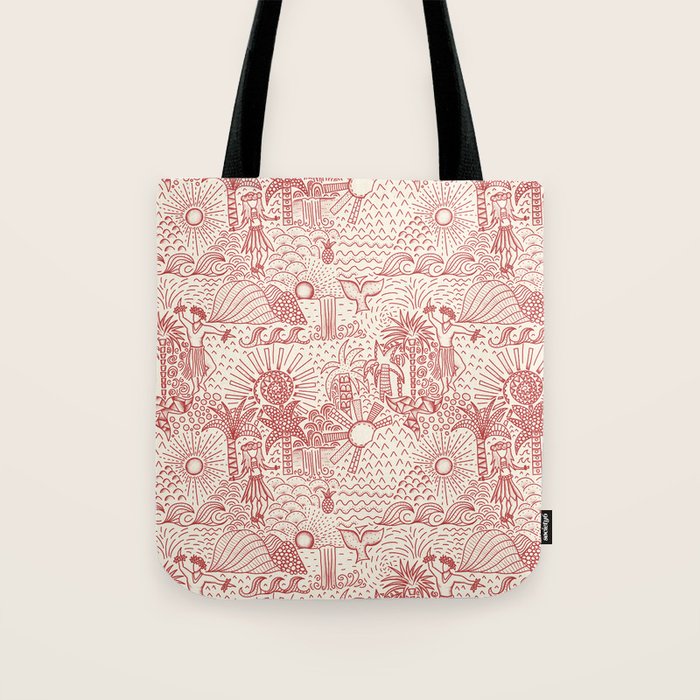 Hawaiian Hula Dancer Toile Red Tote Bag Gallery Image 1