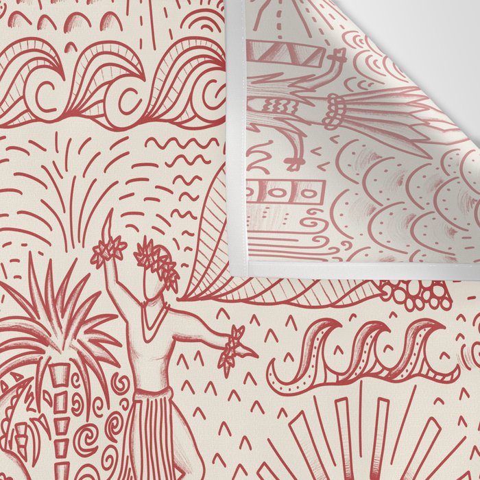 Hawaiian Hula Dancer Toile Red Wall Tapestry Gallery Image 3