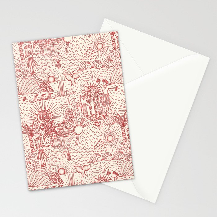 Hawaiian Hula Dancer Toile Red Stationery Card Gallery Image 2