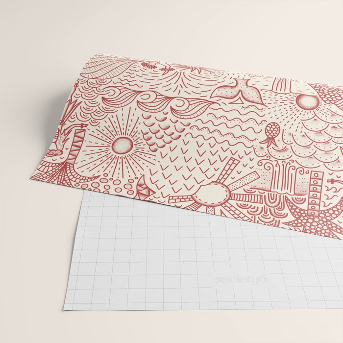 Hawaiian Hula Dancer Toile Red Wrapping Paper Gallery Image 2