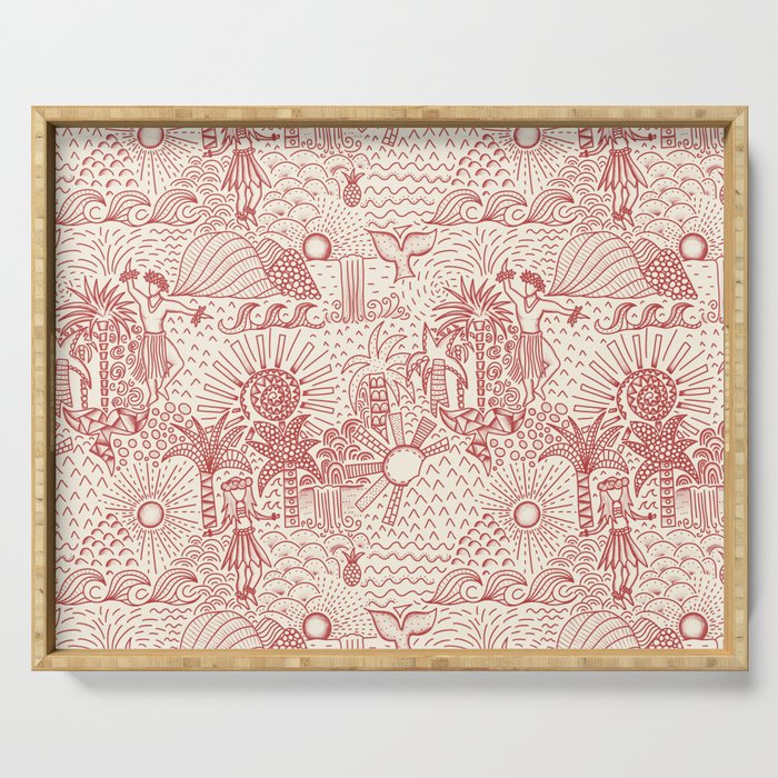 Hawaiian Hula Dancer Toile Red Serving Tray Gallery Image 1