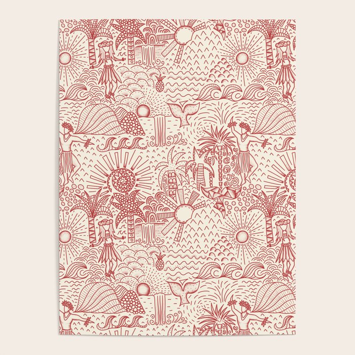 Hawaiian Hula Dancer Toile Red Poster Gallery Image 1