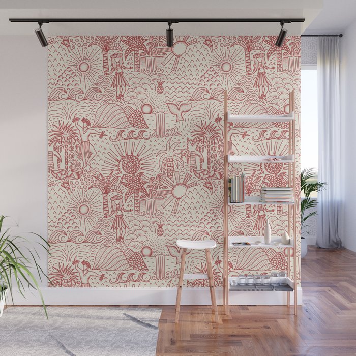Hawaiian Hula Dancer Toile Red Wall Mural Gallery Image 1