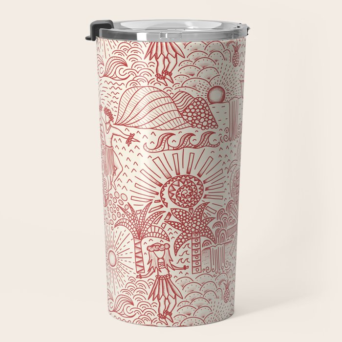 Hawaiian Hula Dancer Toile Red Travel Mug Gallery Image 3