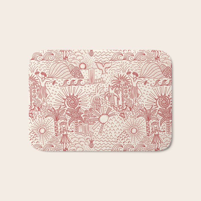 Hawaiian Hula Dancer Toile Red Bath Mat Gallery Image 1