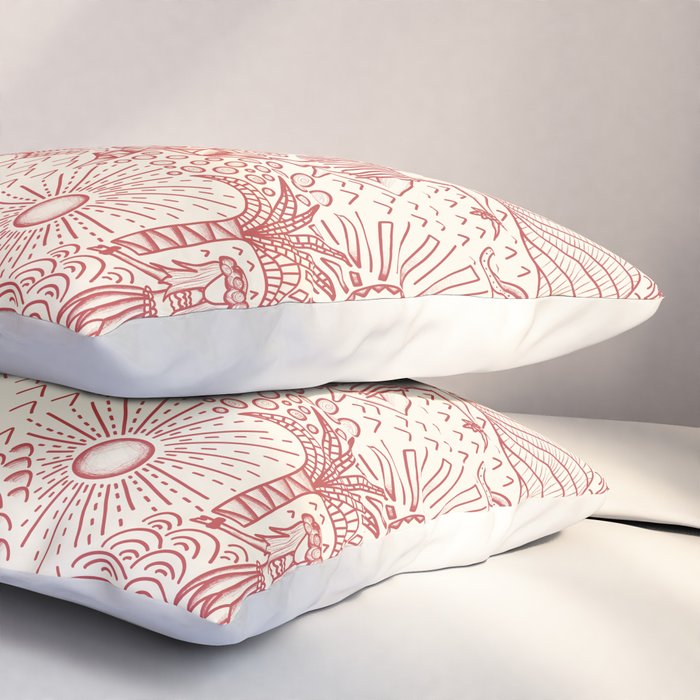 Hawaiian Hula Dancer Toile Red Pillow Sham Gallery Image 3