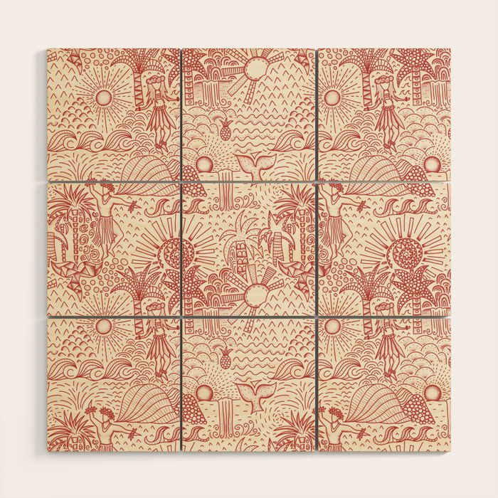 Hawaiian Hula Dancer Toile Red Wood Wall Art Gallery Image 1