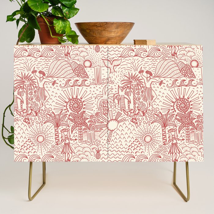Hawaiian Hula Dancer Toile Red Credenza Gallery Image 1