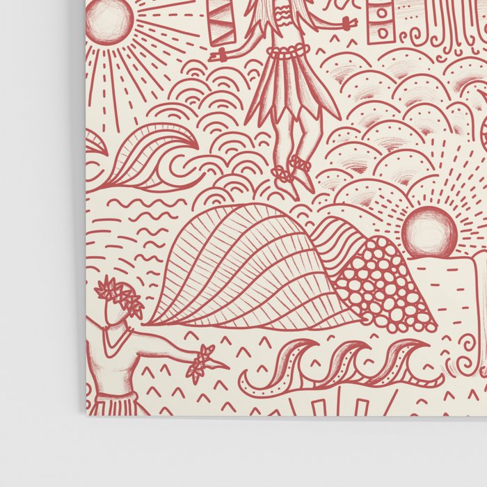 Hawaiian Hula Dancer Toile Red Poster Gallery Image 3