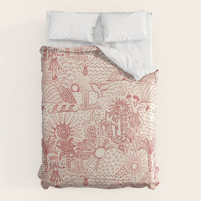 Hawaiian Hula Dancer Toile Red Duvet Cover Gallery Image 6