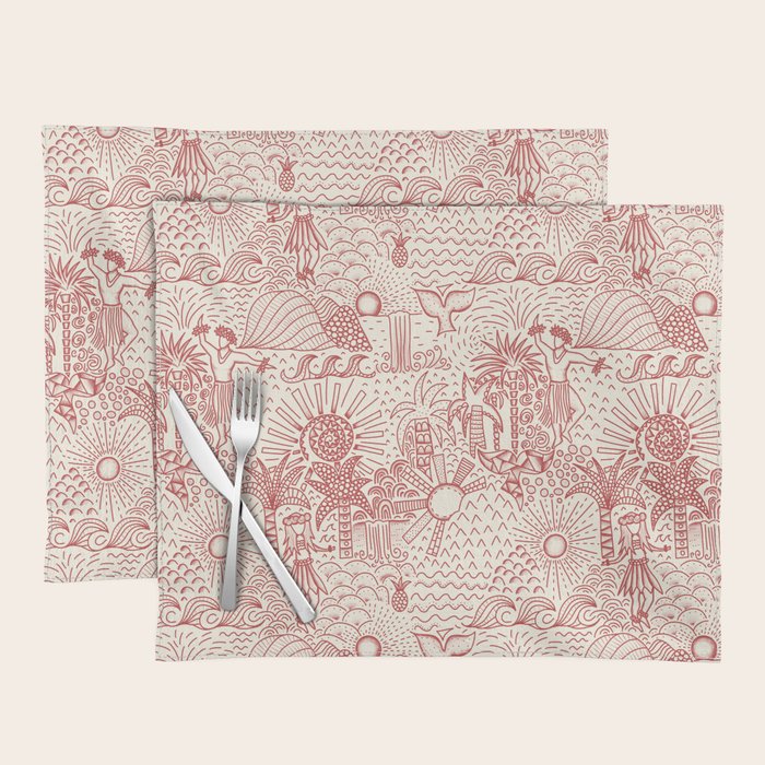 Hawaiian Hula Dancer Toile Red Placemat Gallery Image 1
