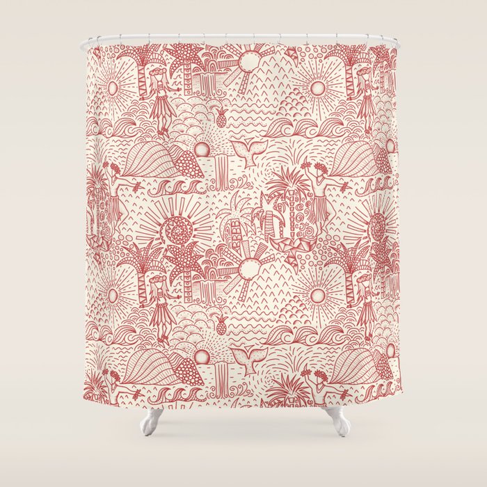 Hawaiian Hula Dancer Toile Red Shower Curtain Gallery Image 1