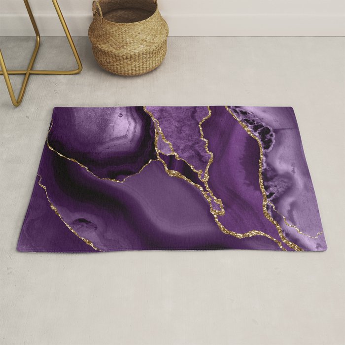 Glamour Purple Bohemian Watercolor Marble With Glitter Veins Rug Gallery Image 1