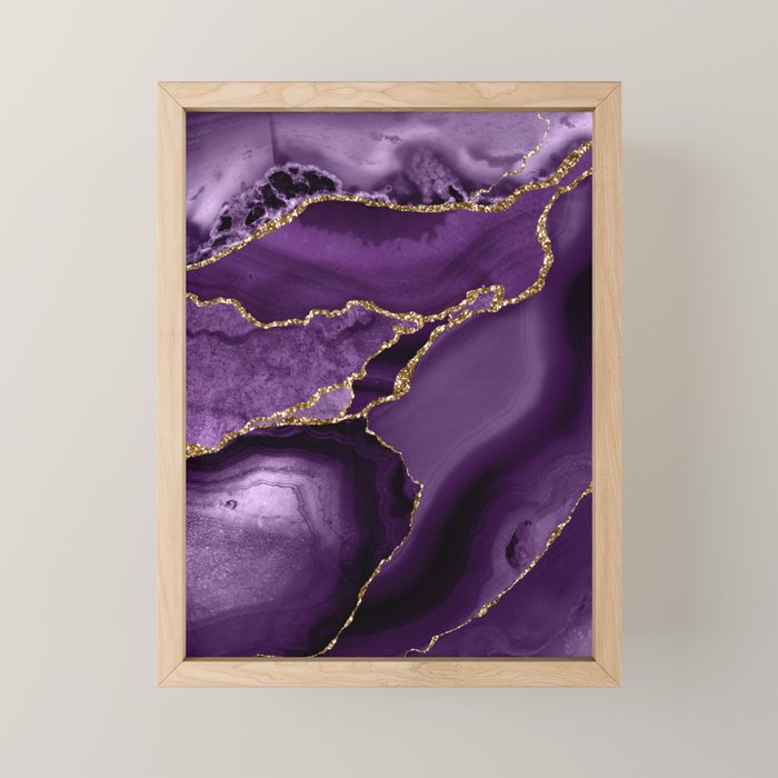 Glamour Purple Bohemian Watercolor Marble With Glitter Veins Mini Art Print Gallery Image 1