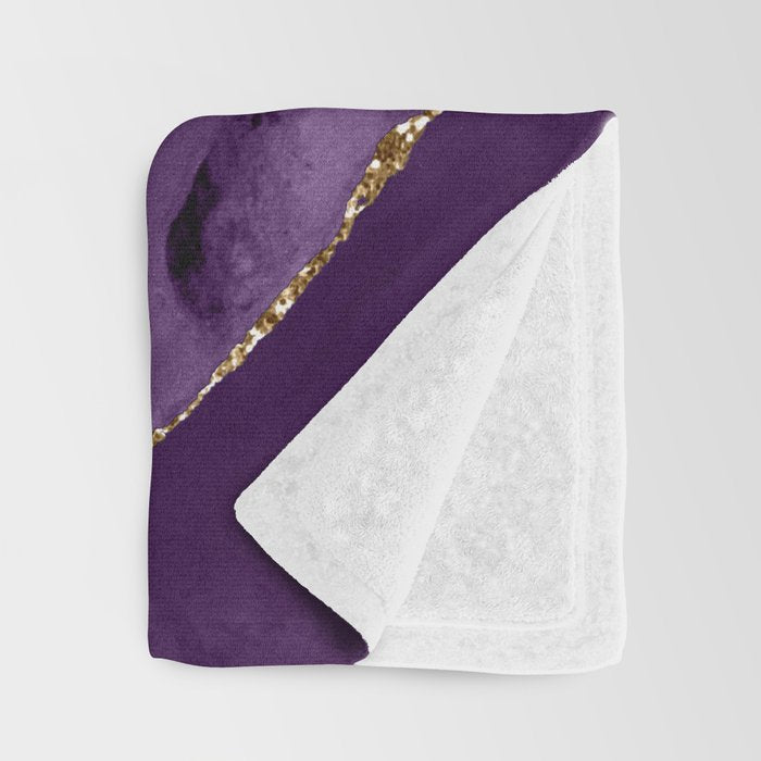 Glamour Purple Bohemian Watercolor Marble With Glitter Veins Throw Blanket Gallery Image 3