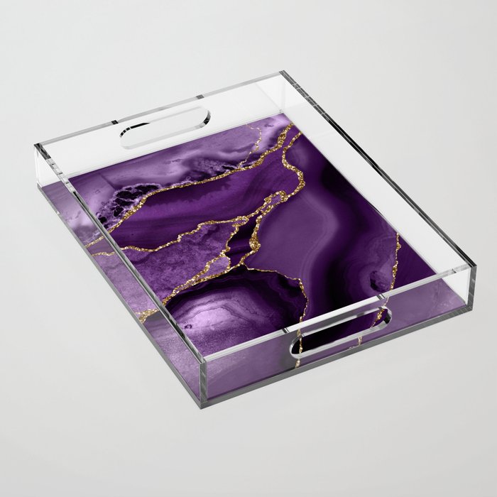 Glamour Purple Bohemian Watercolor Marble With Glitter Veins Acrylic Tray Gallery Image 1