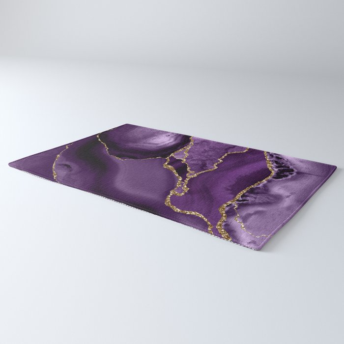 Glamour Purple Bohemian Watercolor Marble With Glitter Veins Rug Gallery Image 3