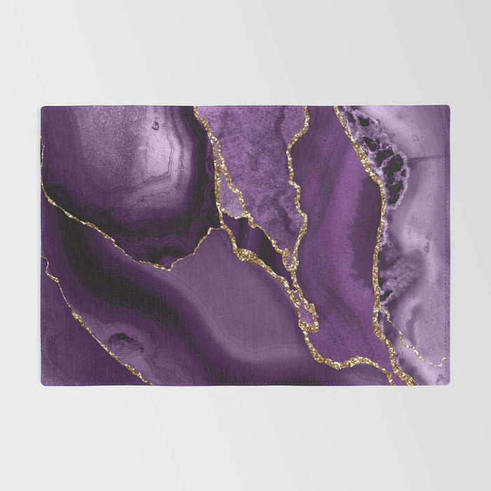 Glamour Purple Bohemian Watercolor Marble With Glitter Veins Rug Gallery Image 2