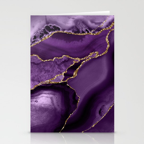 Glamour Purple Bohemian Watercolor Marble With Glitter Veins Stationery Card Gallery Image 1