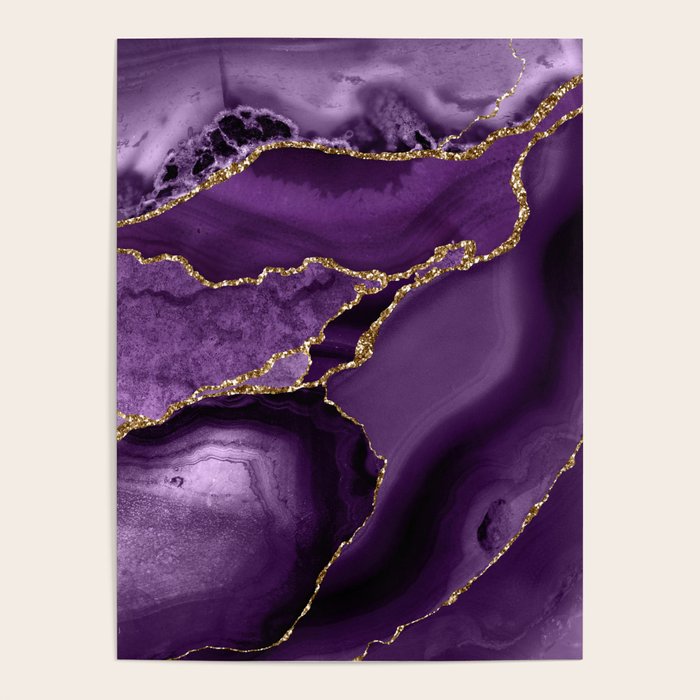 Glamour Purple Bohemian Watercolor Marble With Glitter Veins Poster Gallery Image 4