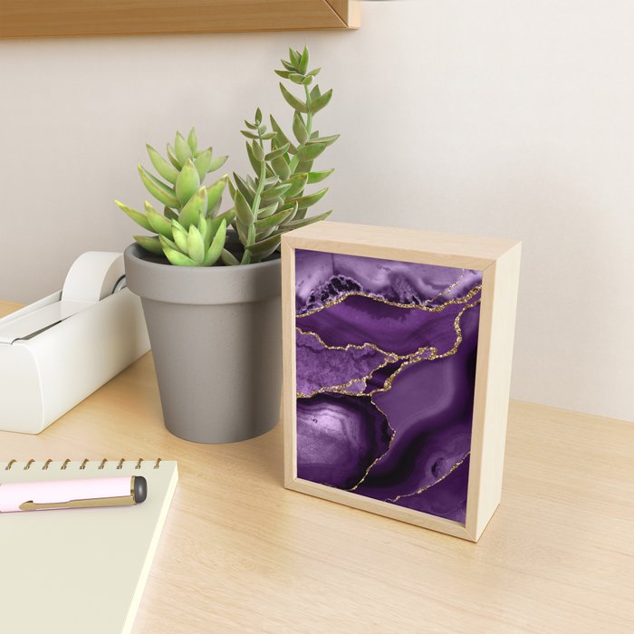 Glamour Purple Bohemian Watercolor Marble With Glitter Veins Mini Art Print Gallery Image 2